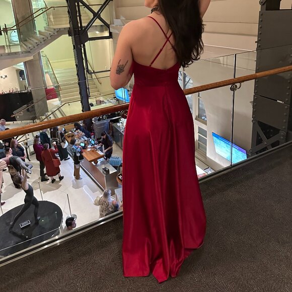 David's Bridal Red Full Length Prom Gown with Pockets - Picture 5 of 5